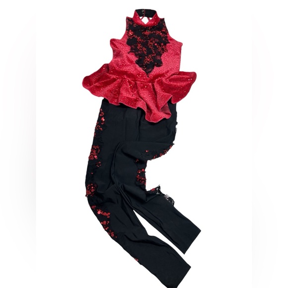 Weissman Red Dance Costume Streak Lace Unitard Style ‘Now That I Know’ Adult S - Picture 2 of 10
